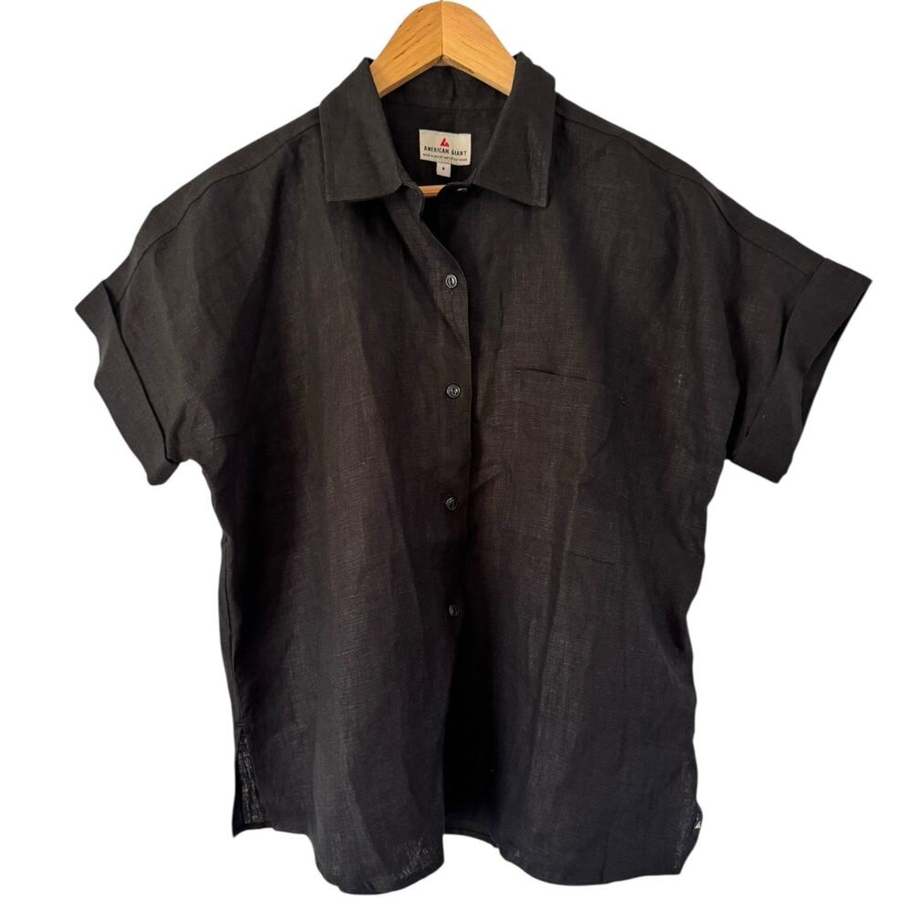 NWOT American Giant Women’s Linen Shirt Black Button Front Size Small - Picture 3 of 8